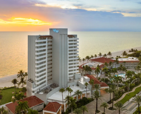 LaPlaya Beach & Golf Resort - Aerial Gulf Tower at Sunset