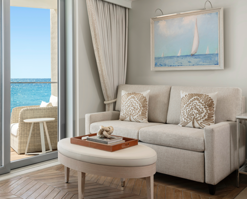 Surf & Sand Resort - Premium Oceanfront King Corner Studio Living Room Sofa & Balcony