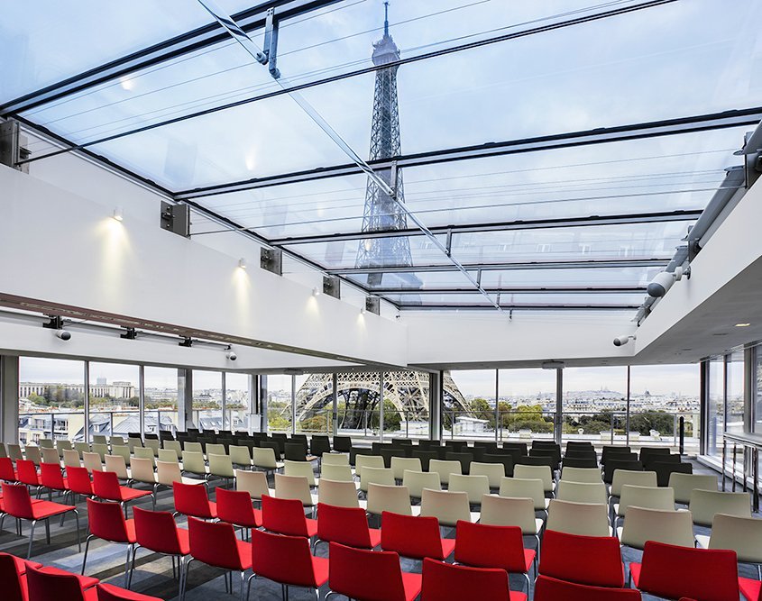 Pullman Paris Tour Eiffel theater room with view of Eiffel Tower