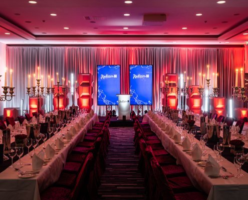 Radisson Blu Royal Hotel Dublin Event Set Up With Dining Tables