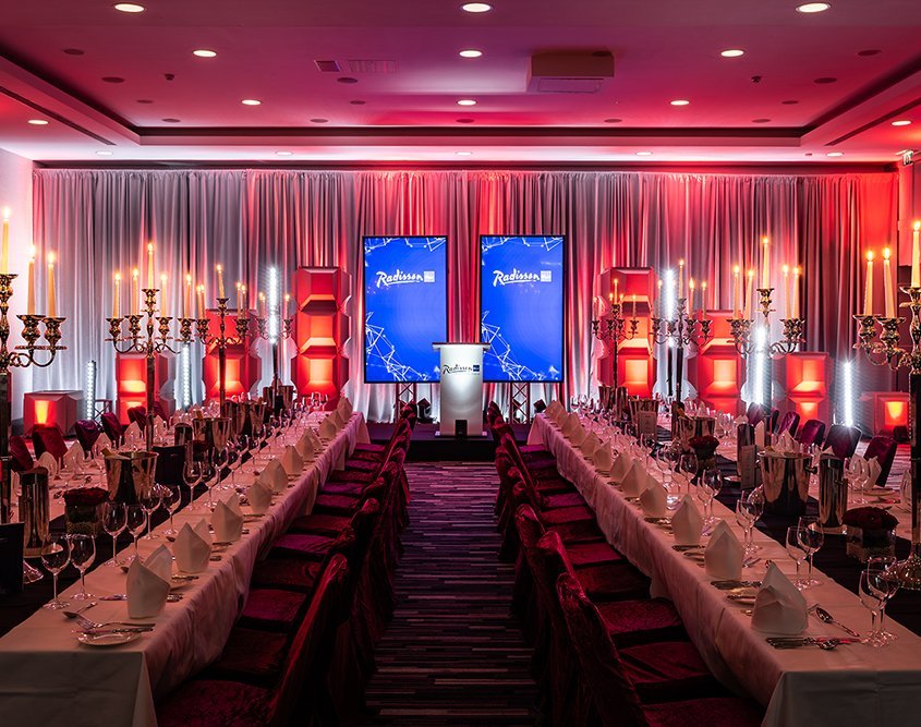 Radisson Blu Royal Hotel Dublin Event Set Up With Dining Tables