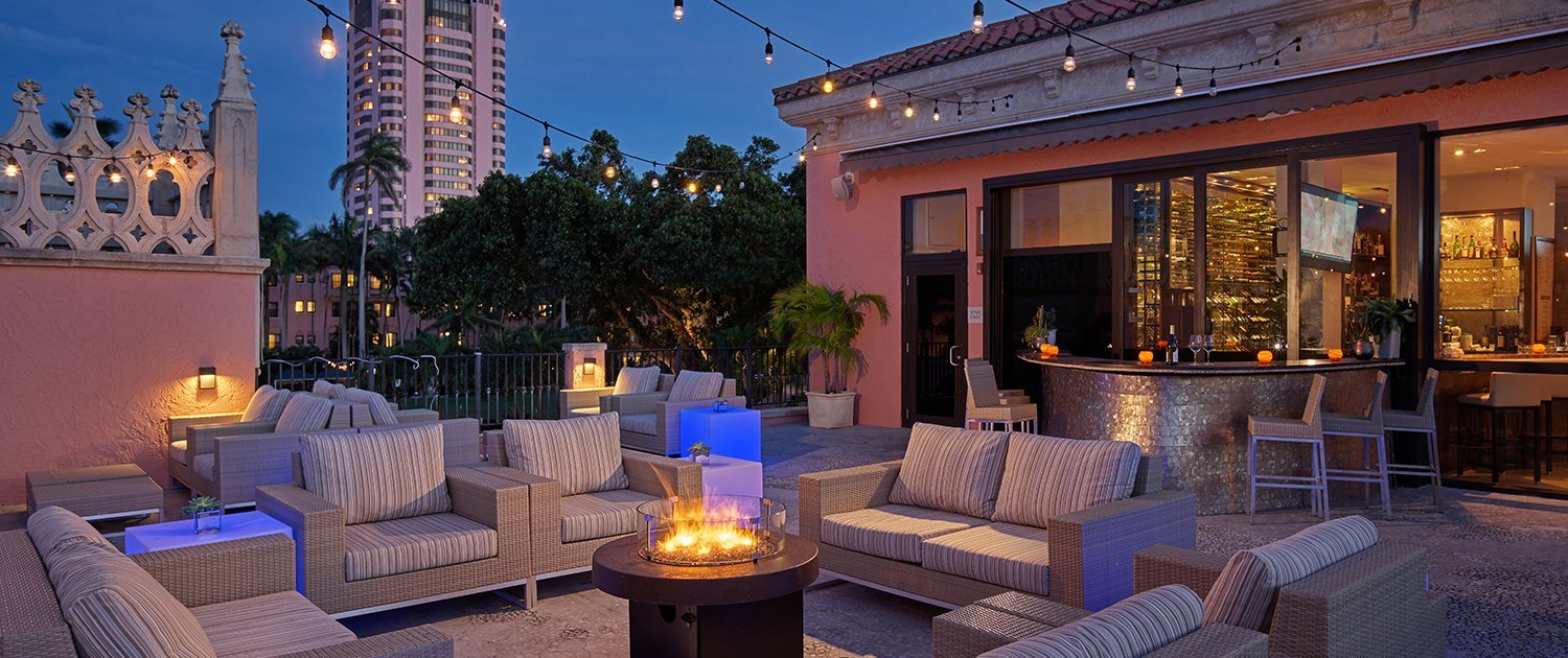 Boca Beach Club Outside Dining with Fireplace