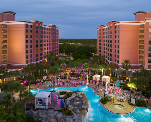 Caribe Royale Orlando - Waterfall Pool Event at Dusk