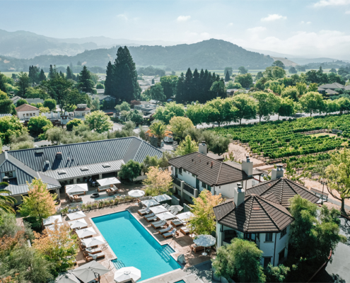 The Estate Yountville - Aerial View of Villa & Pool