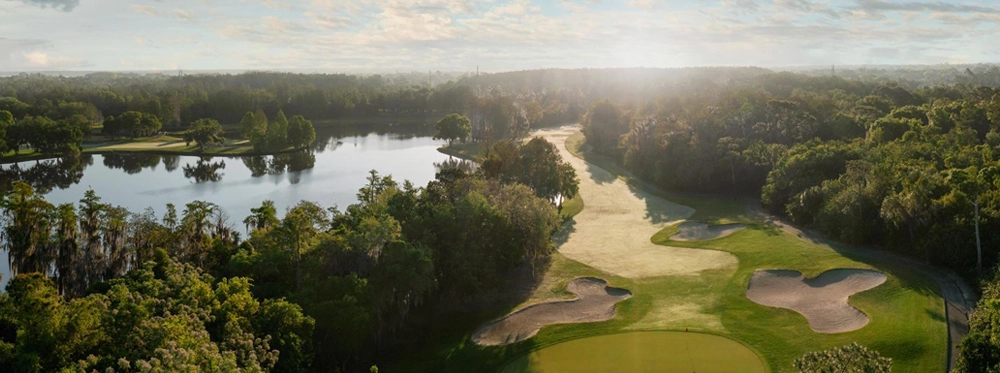 Innisbrook Resort Golf Course at dusk. Aerial view of Innisbrook Golf course in Tampa Florida. One of the top-rated luxury golf resorts in Florida