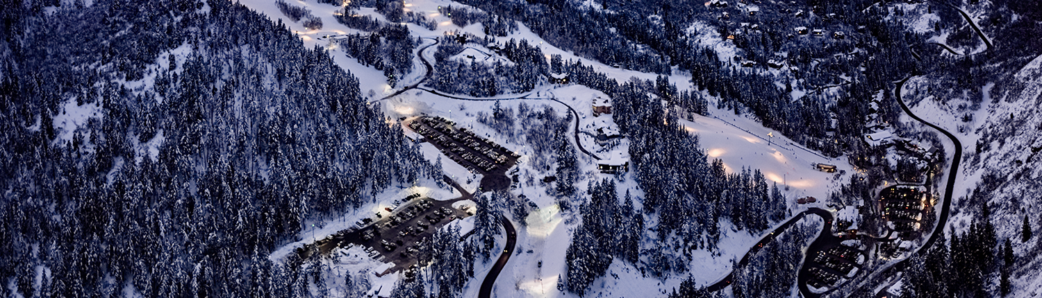 Sundance Mountain Resort - Aerial View of Property with Snowy Mountains