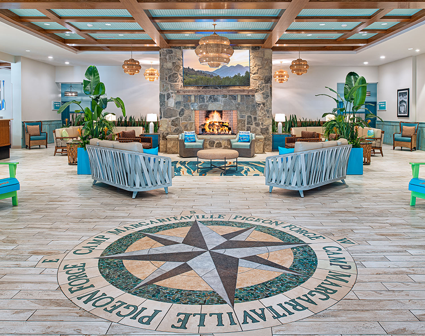 The Lodge at Camp Margaritaville - Lobby & Fireplace