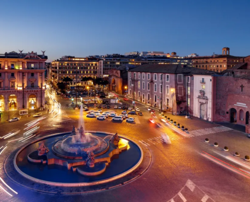 Anantara Palazzo Naiadi Rome Hotel - Aerial View of Exterior with Street & Fountain