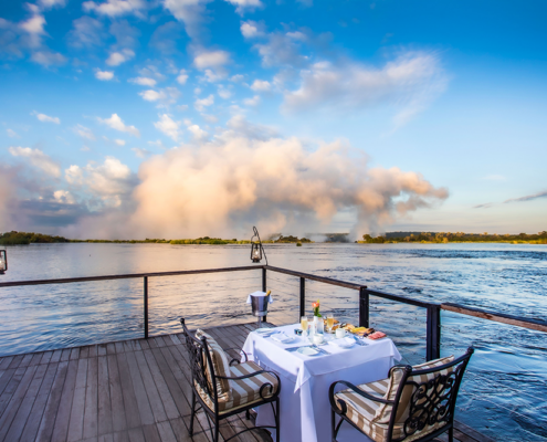 The Royal Livingstone Victoria Falls Zambia Hotel by Anantara - Jetty Breakfast with Victoria Falls Spray The Royal Livingstone Victoria Falls Zambia Hotel by Anantara - Jetty Breakfast with Victoria Falls Spray